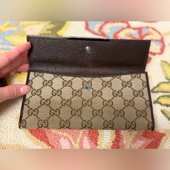 GUCCI Unisex Vintage GG Monogram Brown Leather/Canvas Long Continental Wallet - Picture 10 of 16